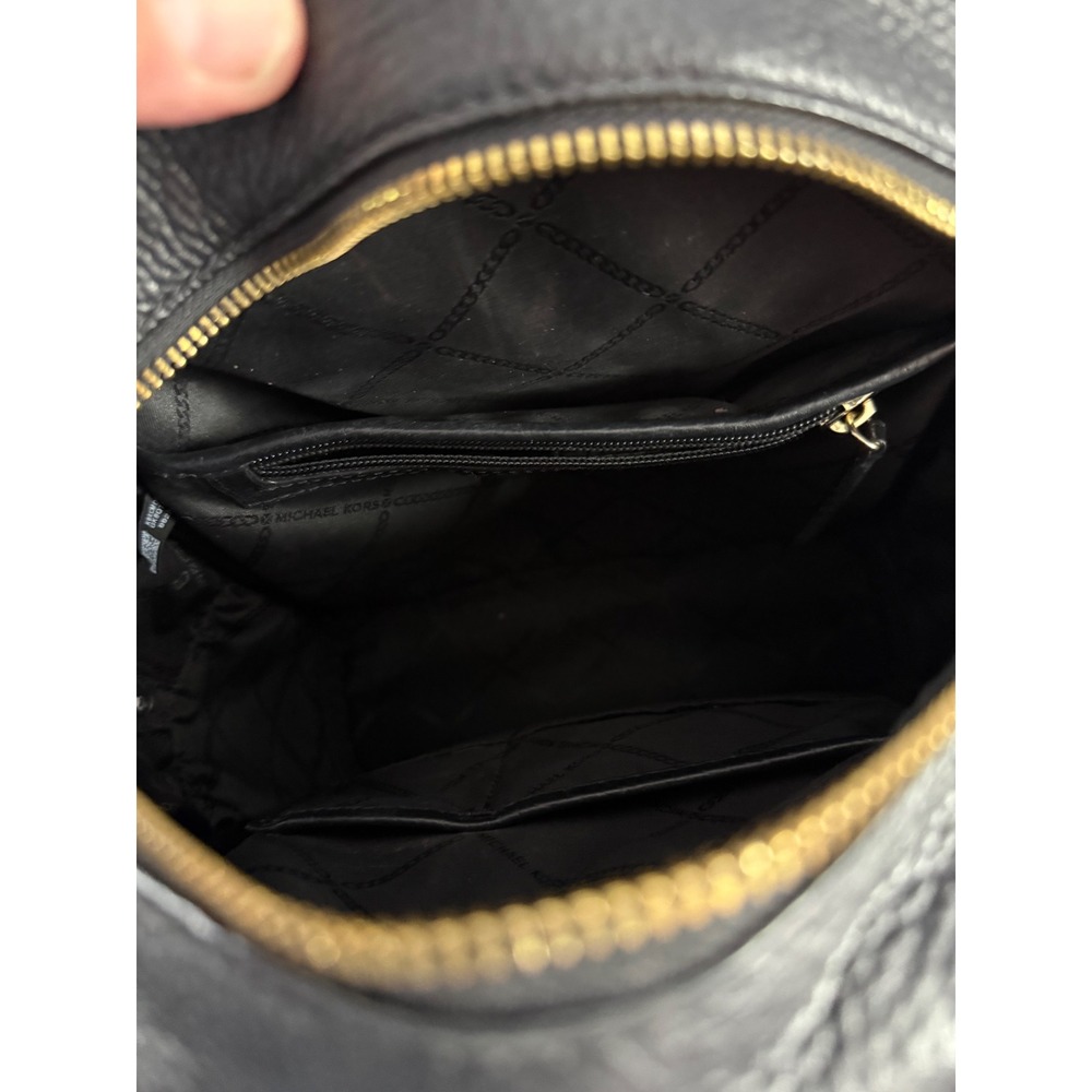 Michael Kors Abbey  Pebbled Leather Backpack Black Gold Collegiate Travel - Picture 8 of 11